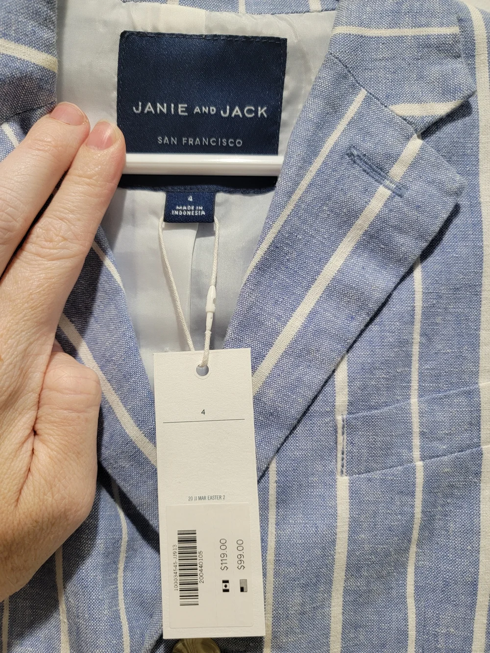 🆕️Janie and Jack Light Blue & White Striped Boys' Blazer Sz 4